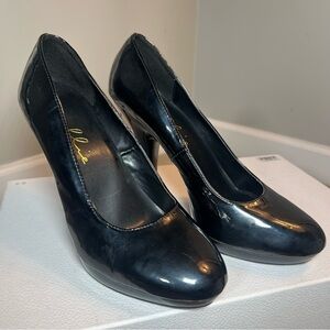 Ellie Patent Black Platform Pumps Sz 12 ~ 5 in heels Round Toe Retro